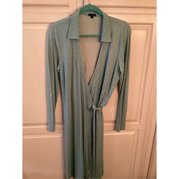 J. McLaughlin Silk Wrap Dress Sz L Robyn Egg Blue - Picture 1 of 9